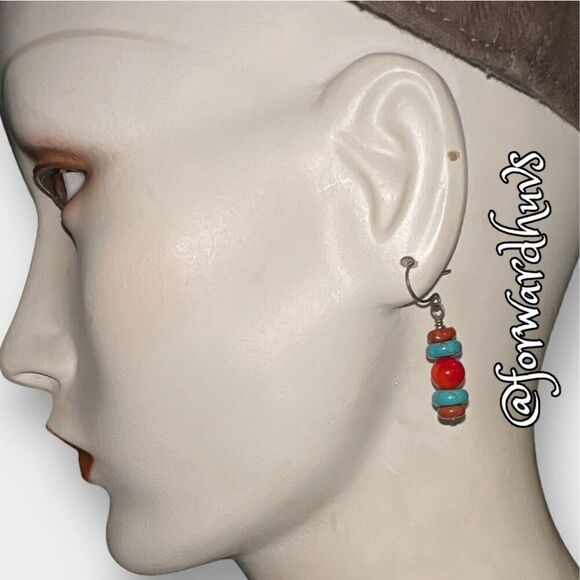 Delicate Southwestern Style Faux Turquoise Drop Earrings - Picture 4 of 10